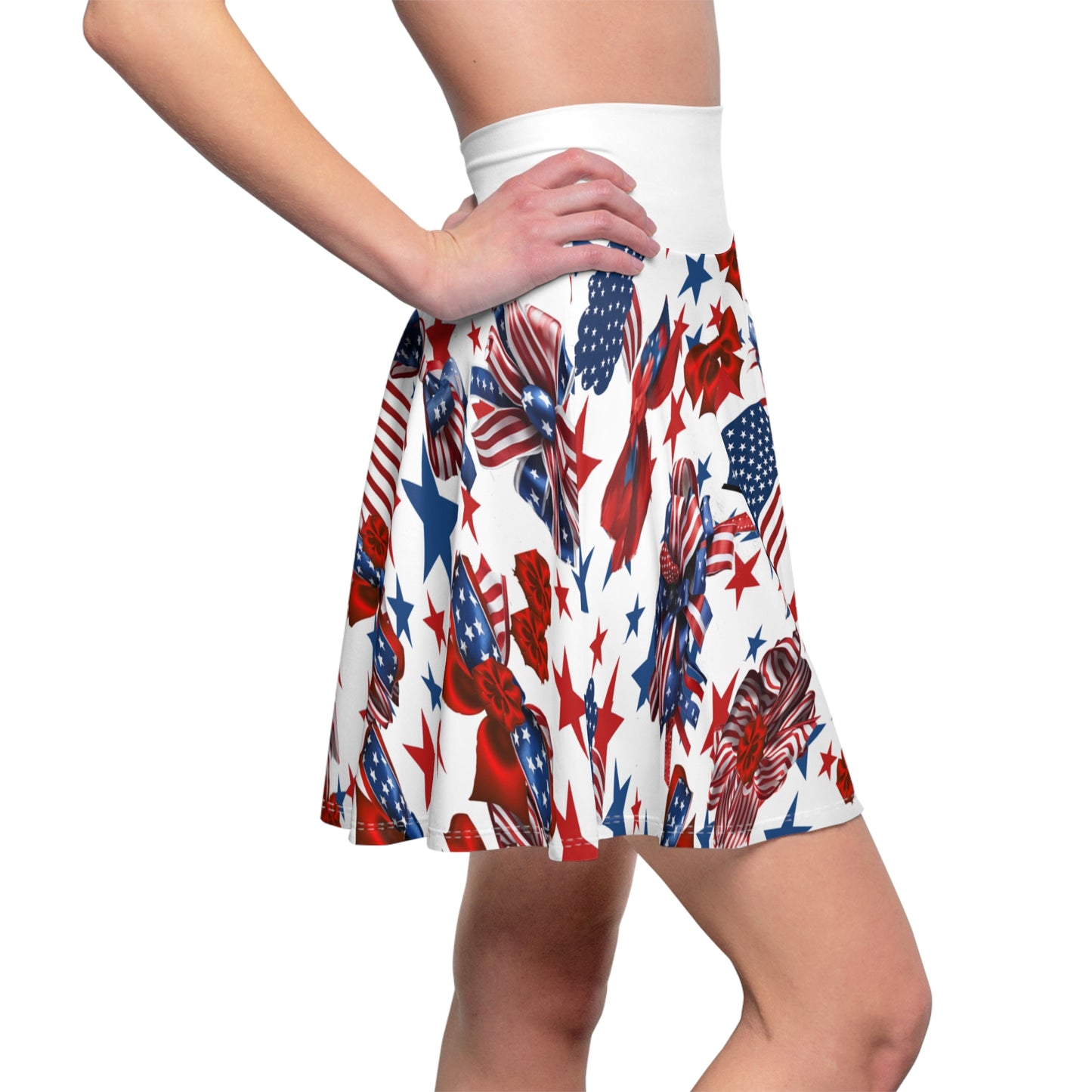 Patriotic Skater Skirt with USA Flag Inspired Design - Red, White, and Blue Style - Printspirationz