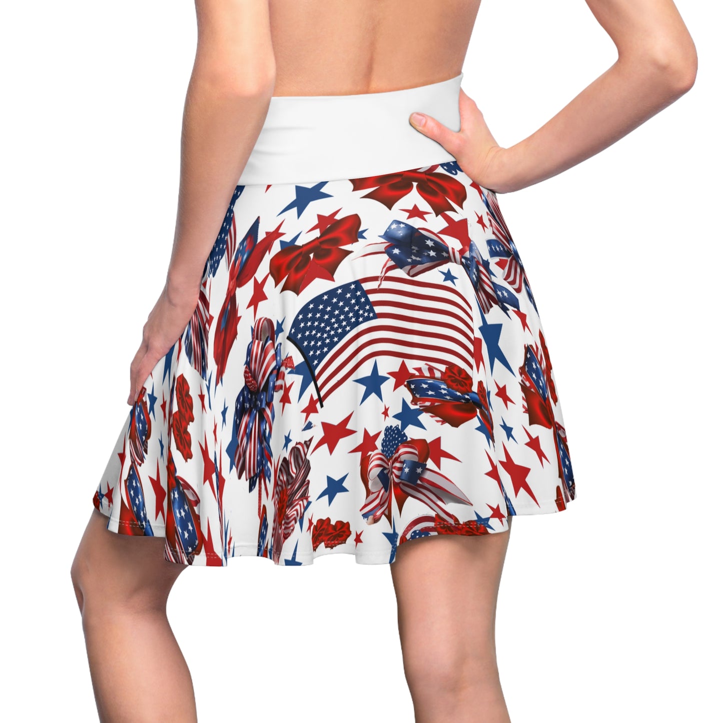 Patriotic Skater Skirt with USA Flag Inspired Design - Red, White, and Blue Style - Printspirationz