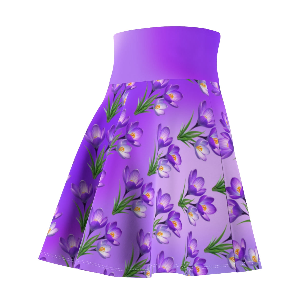 Purple Gradient Colored, Floral Skater Skirt - Versatile High Waist Ombre- Perfect for Mixing and Matching Colors (AOP) - Printspirationz