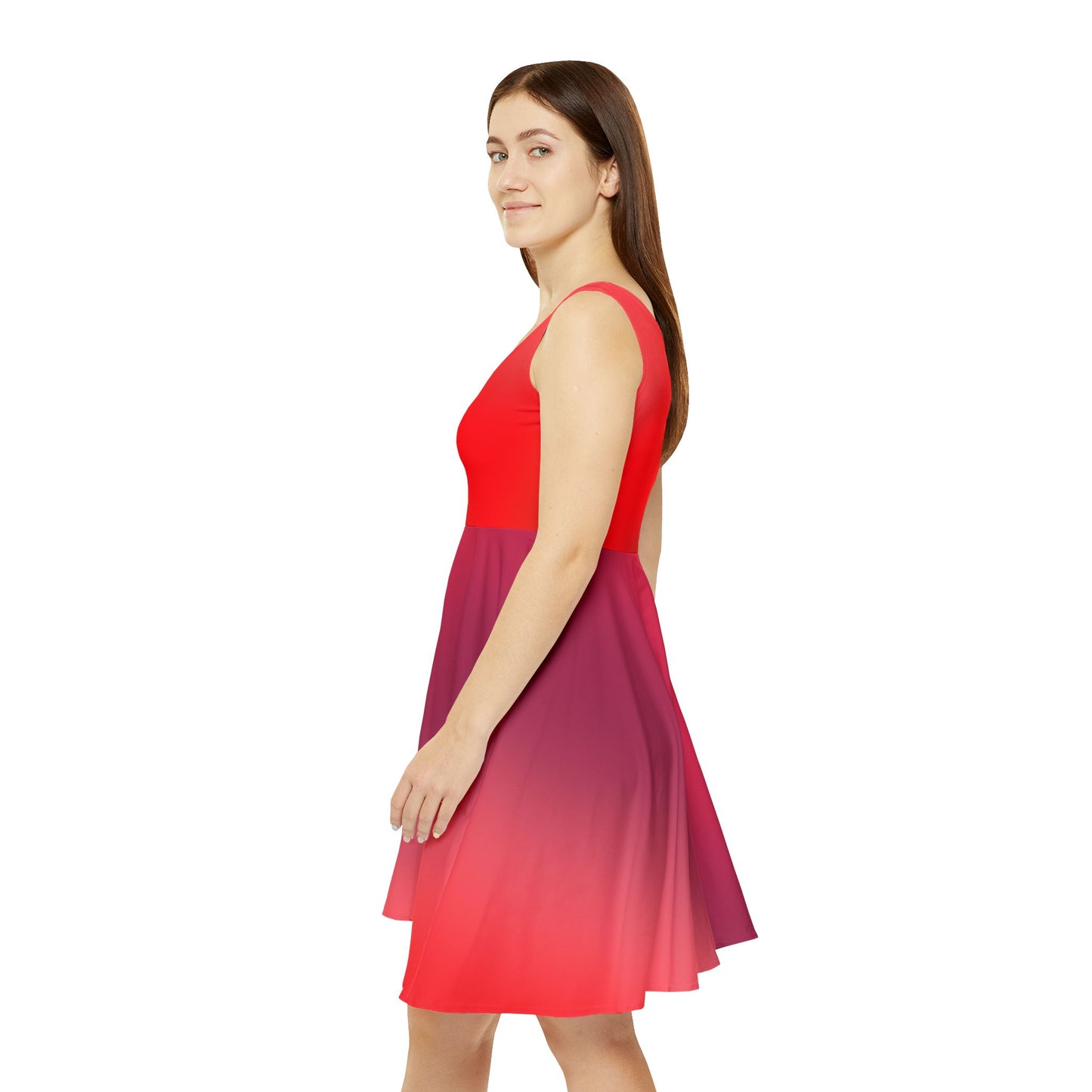 Red Gradient Bold Colored Skater Dress - Flowy & Flattering Fit, Perfect for any Occasion - Printspirationz