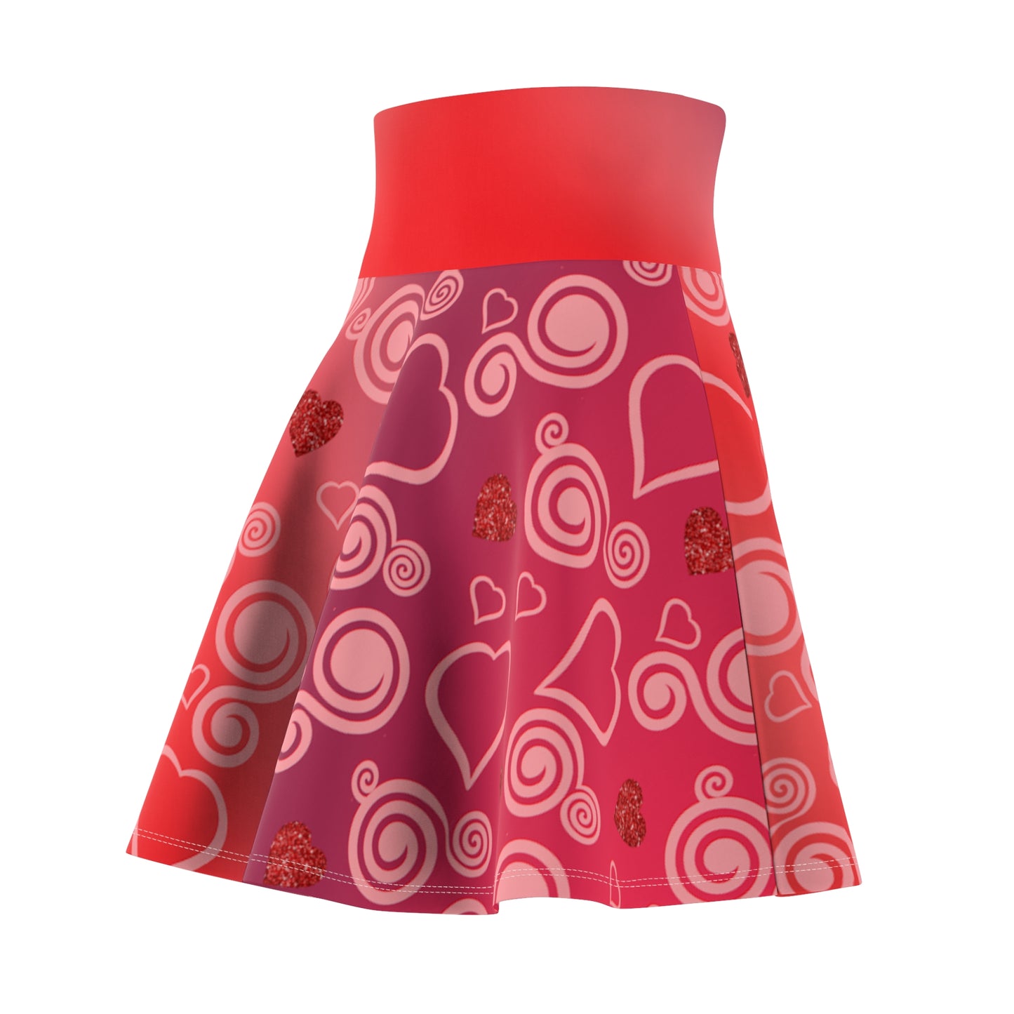 Red Gradient Colored, Hearts AND Swirls Skater Skirt - Versatile High Waist Ombre - Perfect for Mixing and Matching Colors (AOP) - Printspirationz
