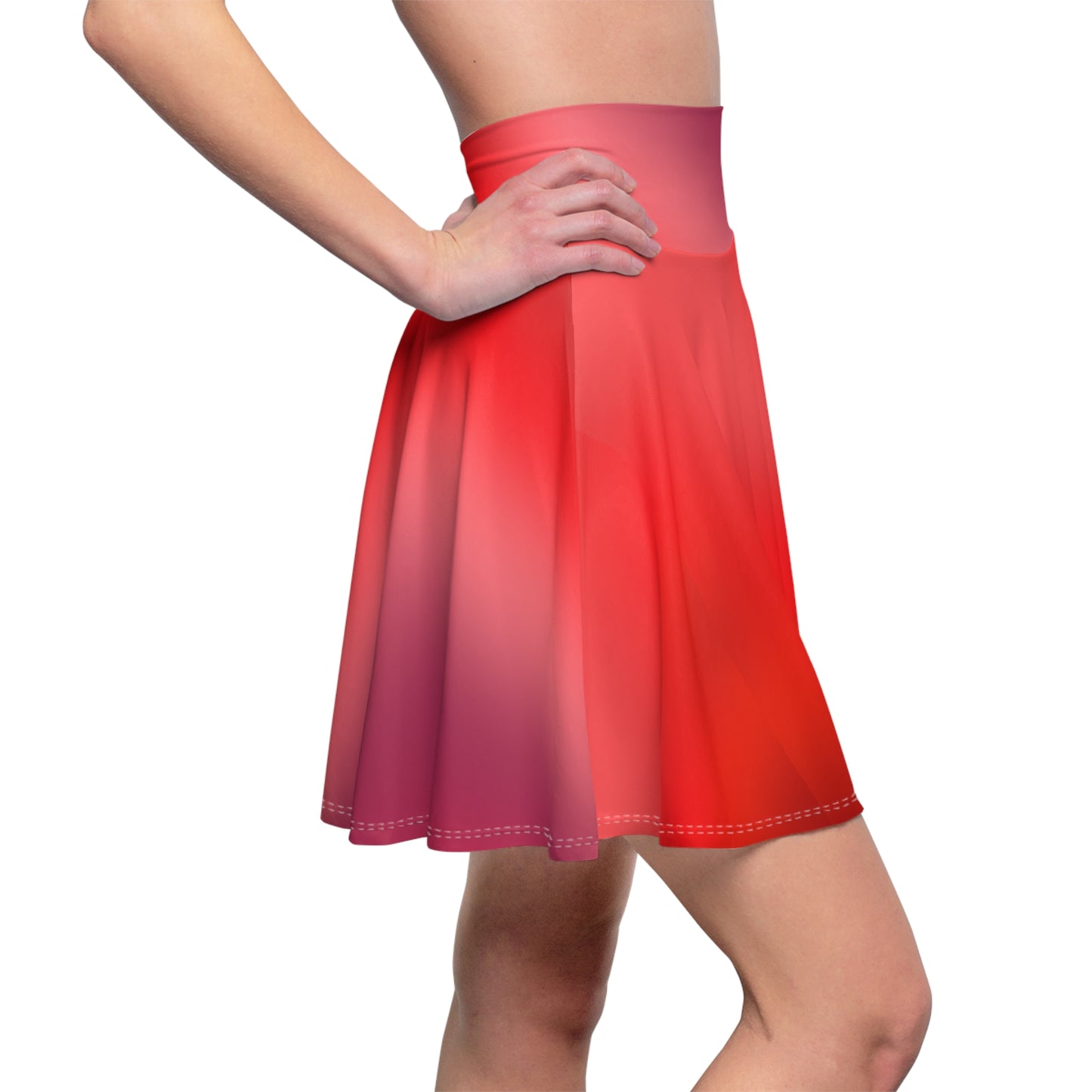Red Gradient Colored Skater Skirt - Versatile High Waist Ombre - Perfect for Mixing and Matching Colors (AOP) - Printspirationz