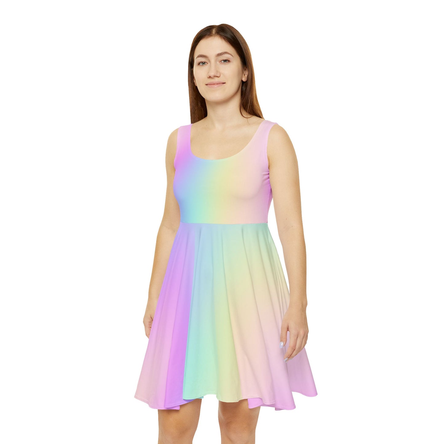 Women’s Pastel Rainbow Gradient Skater Dress – Light, Flowy & Perfect for Summer - Printspirationz