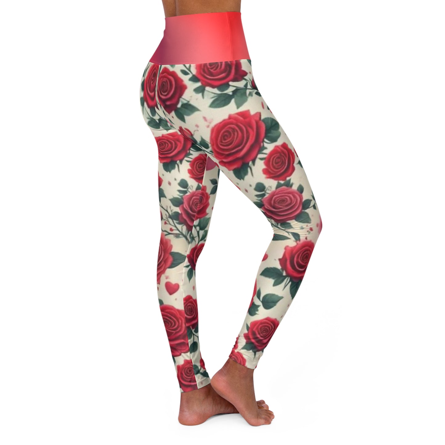 Yoga Leggings, Red Roses Pattern, Floral Workout Pants, Women's Activewear, Fitness Tights, Gym Leggings, Running Leggings - Printspirationz