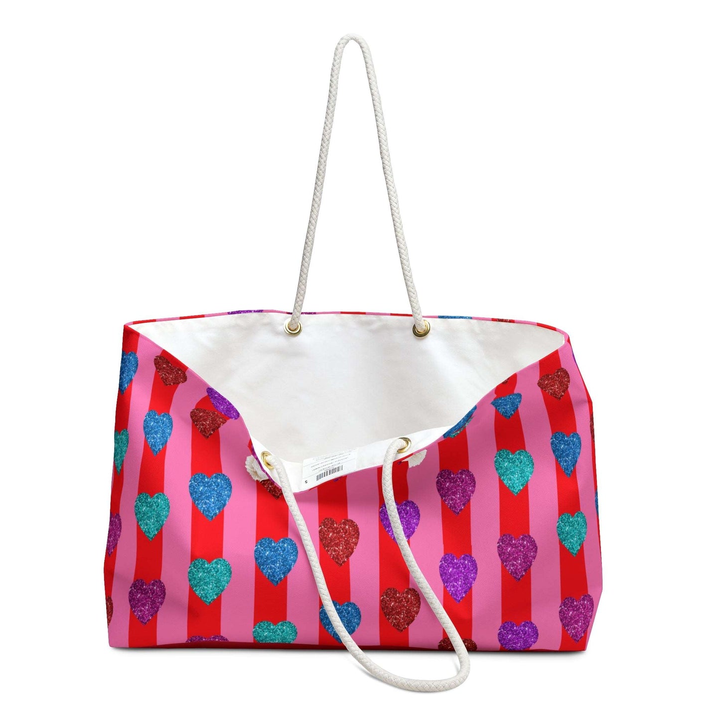 Heart and Stripes Weekender Bag, Travel Duffel, Overnight Bag, Carry On Luggage, Gym Bag, Hearts and Stripes Design