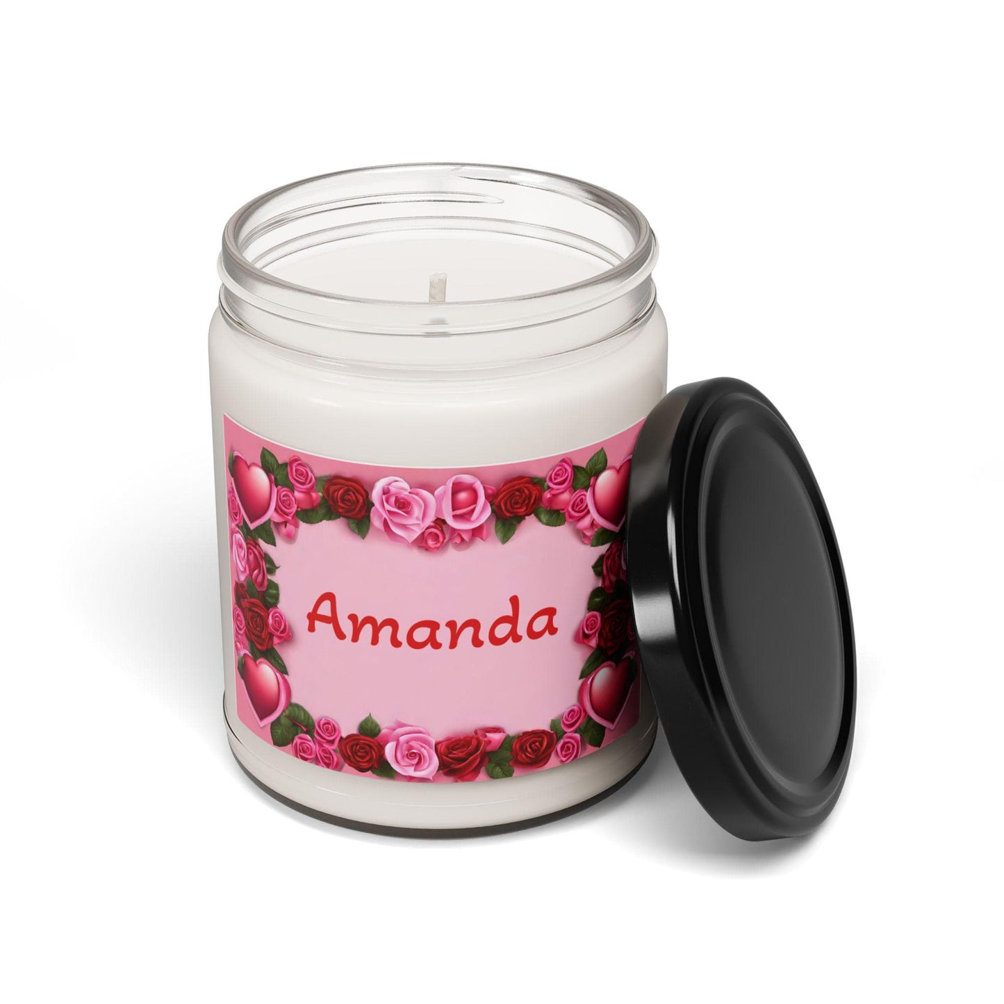 Aromatherapy Soy Candle, Personalized Message with Hearts and Roses, Gift for Her, Valentine's Day Candle, Pink Background, Scented Candle - Printspirationz
