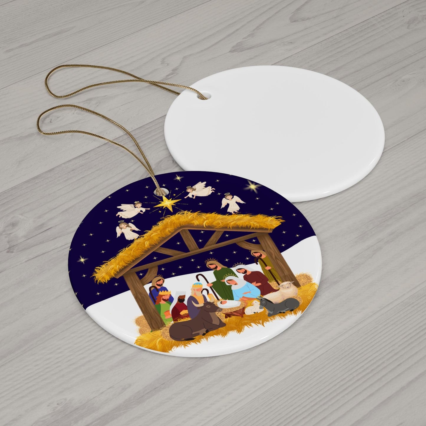 Ceramic Ornament, Christmas Nativity Scene Decoration, Holiday Tree Ornament, Religious Christmas Decor, Xmas Gift, Religious Ornament - Printspirationz