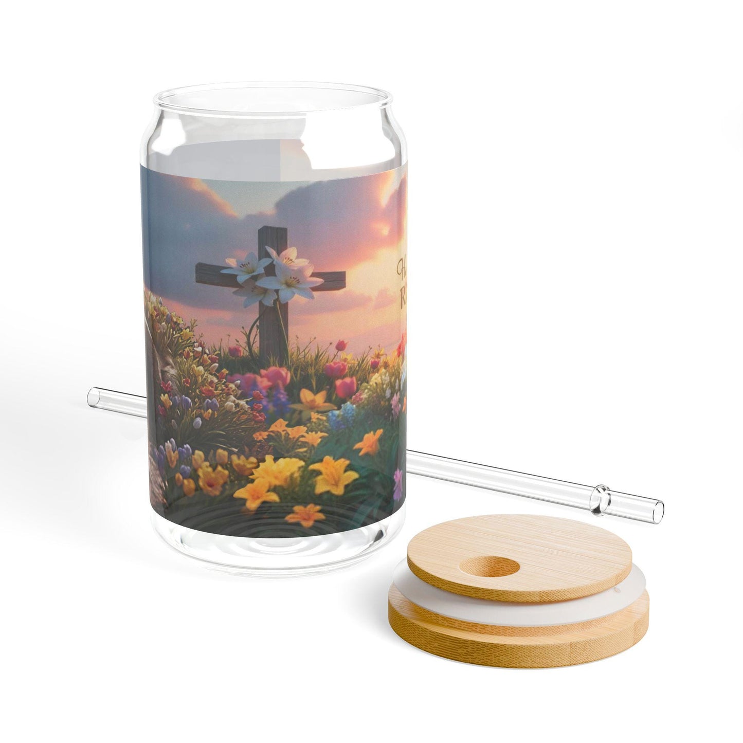 Floral Sipper Glass, 16oz, Easter Mural Inspirational Drinkware, Spring Gift, Eco-Friendly Travel Cup, Home Decor - Printspirationz