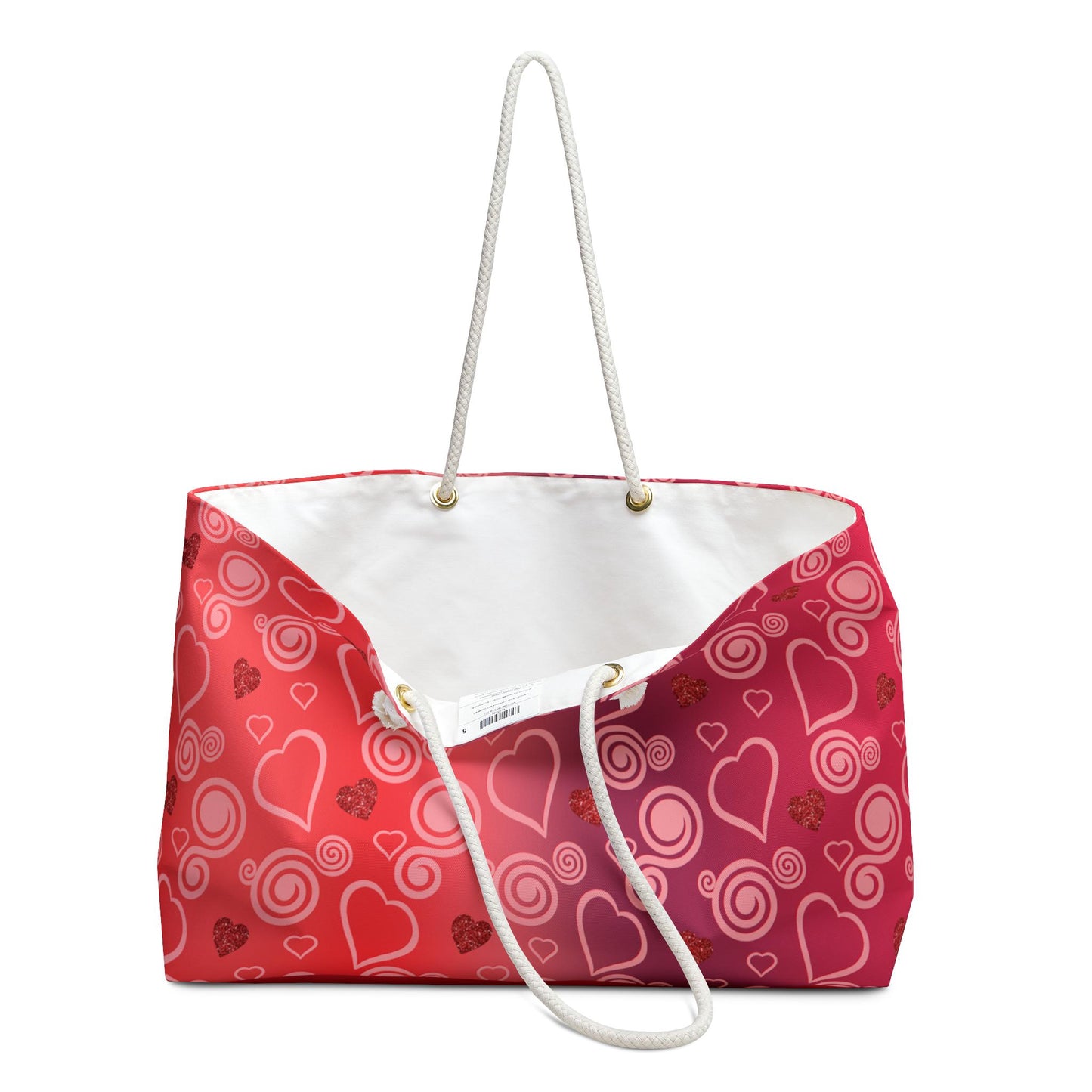 Valentines Tote Bag, Weekender Bag, Red Heart Swirls Gradient Design, Carryall Tote, Travel Duffel, Overnight Luggage, Mother's Day Present - Printspirationz