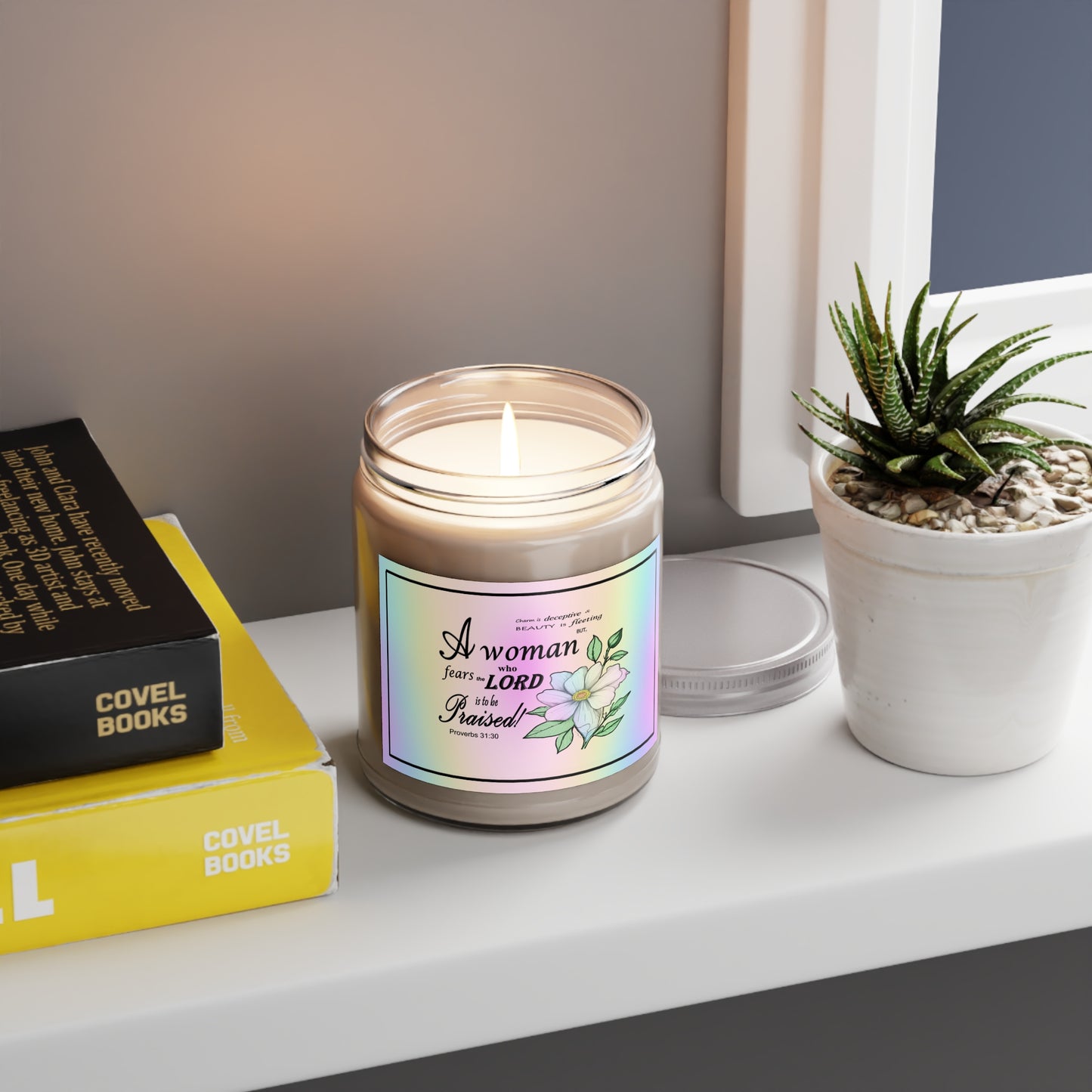 Aromatherapy Candles with Colorful Proverbs 31:30 Design - Vibrant Rainbow Label - Assorted Scents - Printspirationz