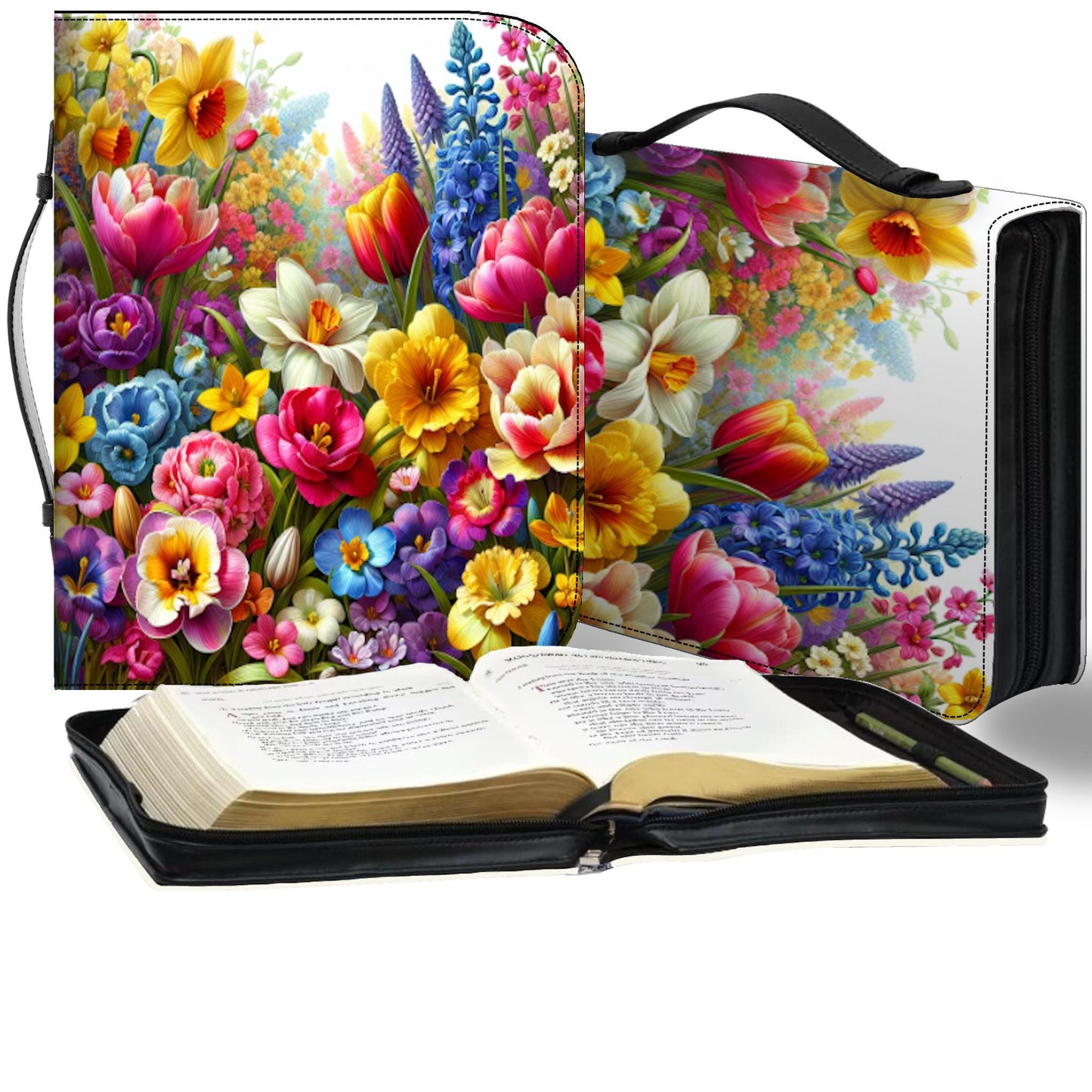 Bible Cover, Floral Garden Design - Vibrant Book Protector, Religious Gift, Christian Accessories, Bible Case Sleeve, Bible Study Organizer - Printspirationz