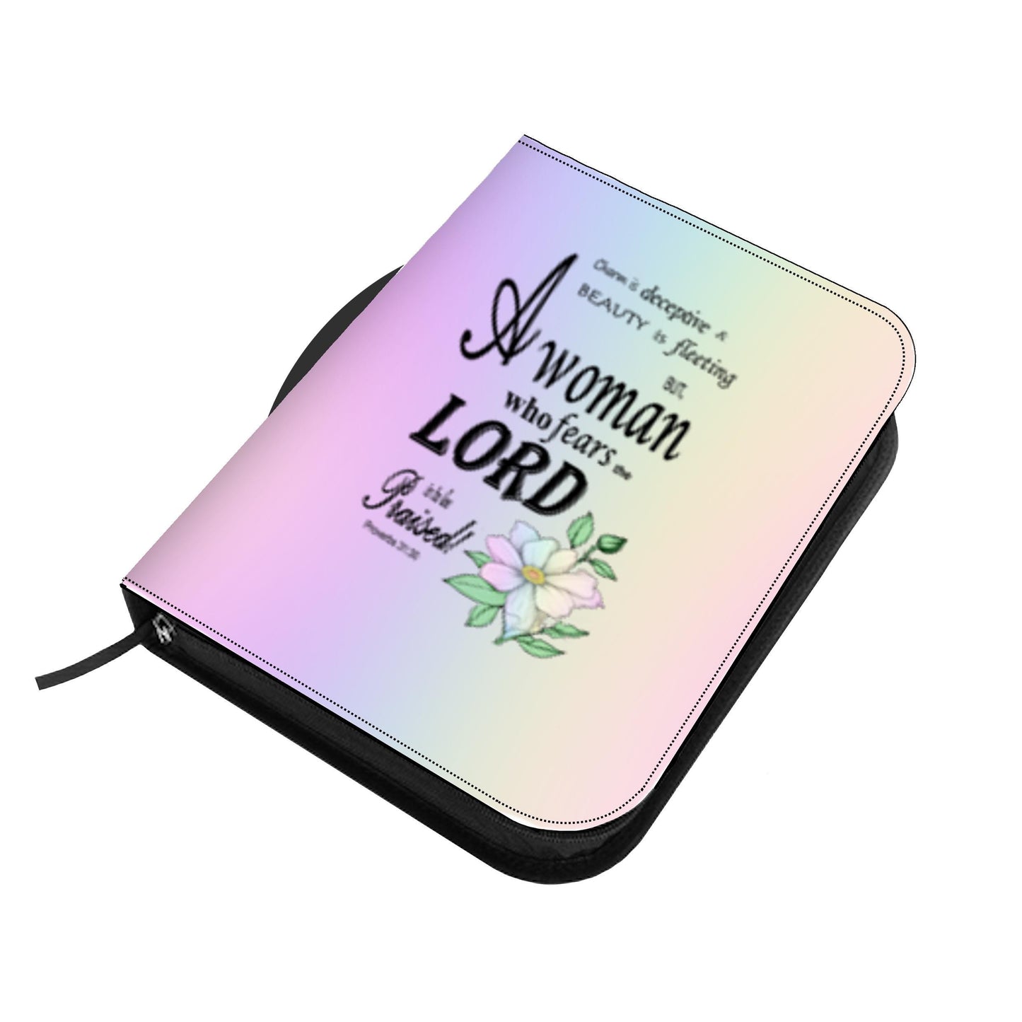 Pastel Rainbow, Floral Bible Cover, Proverbs 31:30 Scripture Quote, Religious Gift for Women, Church Accessory, Faith-Based Journal Cover - Printspirationz