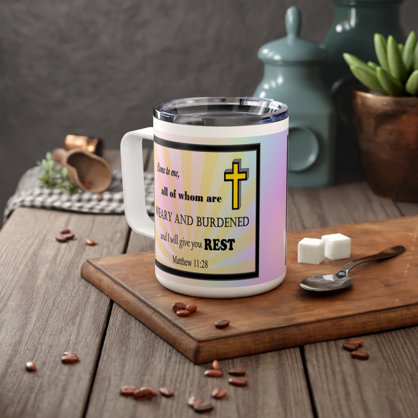 Insulated Coffee Mug, 10oz - Colorful Bible Verse Design, Christian Gift, Inspirational Quote Mug, Religious Cup, Tea Cup - Printspirationz