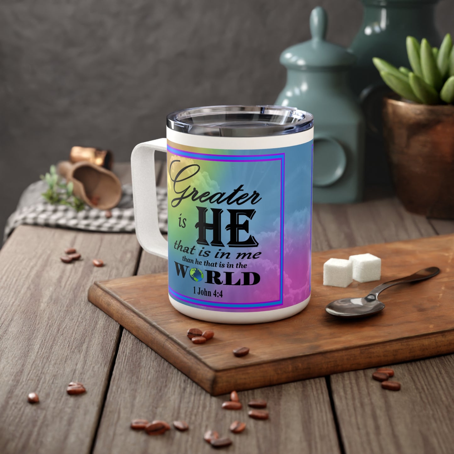 Insulated Coffee Mug, 10oz - Colorful Bible Verse Design, Christian Gift, Inspirational Quote Mug, Religious Cup, Tea Cup - Printspirationz