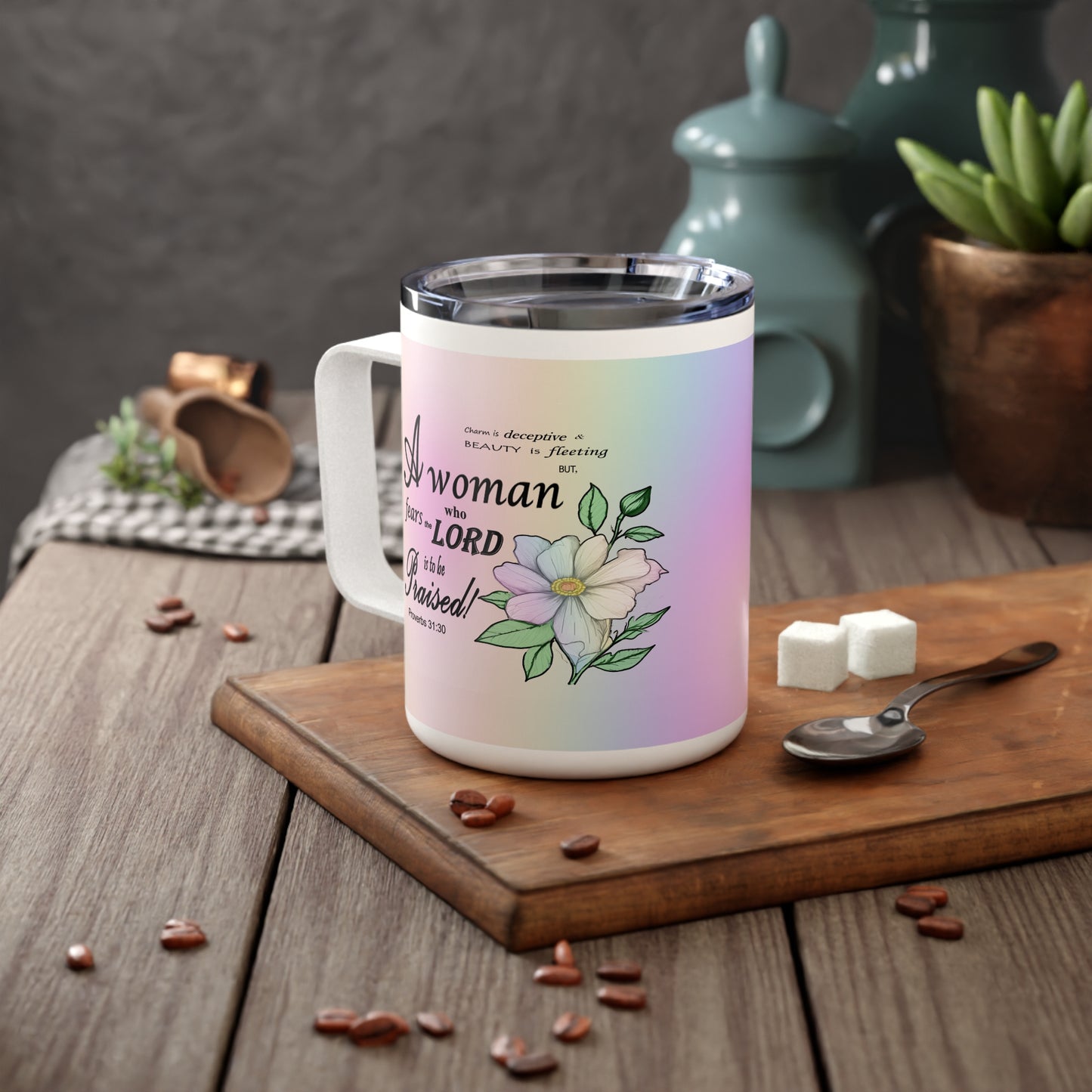 Insulated Coffee Mug, 10oz - Colorful Bible Verse Design, Christian Gift, Inspirational Quote Mug, Religious Cup, Tea Cup - Printspirationz