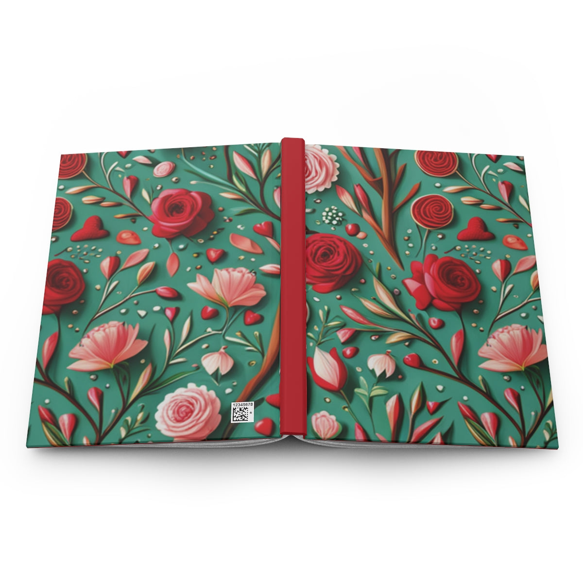 Hardcover Journal Matte, Green Pink and Red Roses, Notebook, Diary, Love, Floral, Gift for Her - Printspirationz