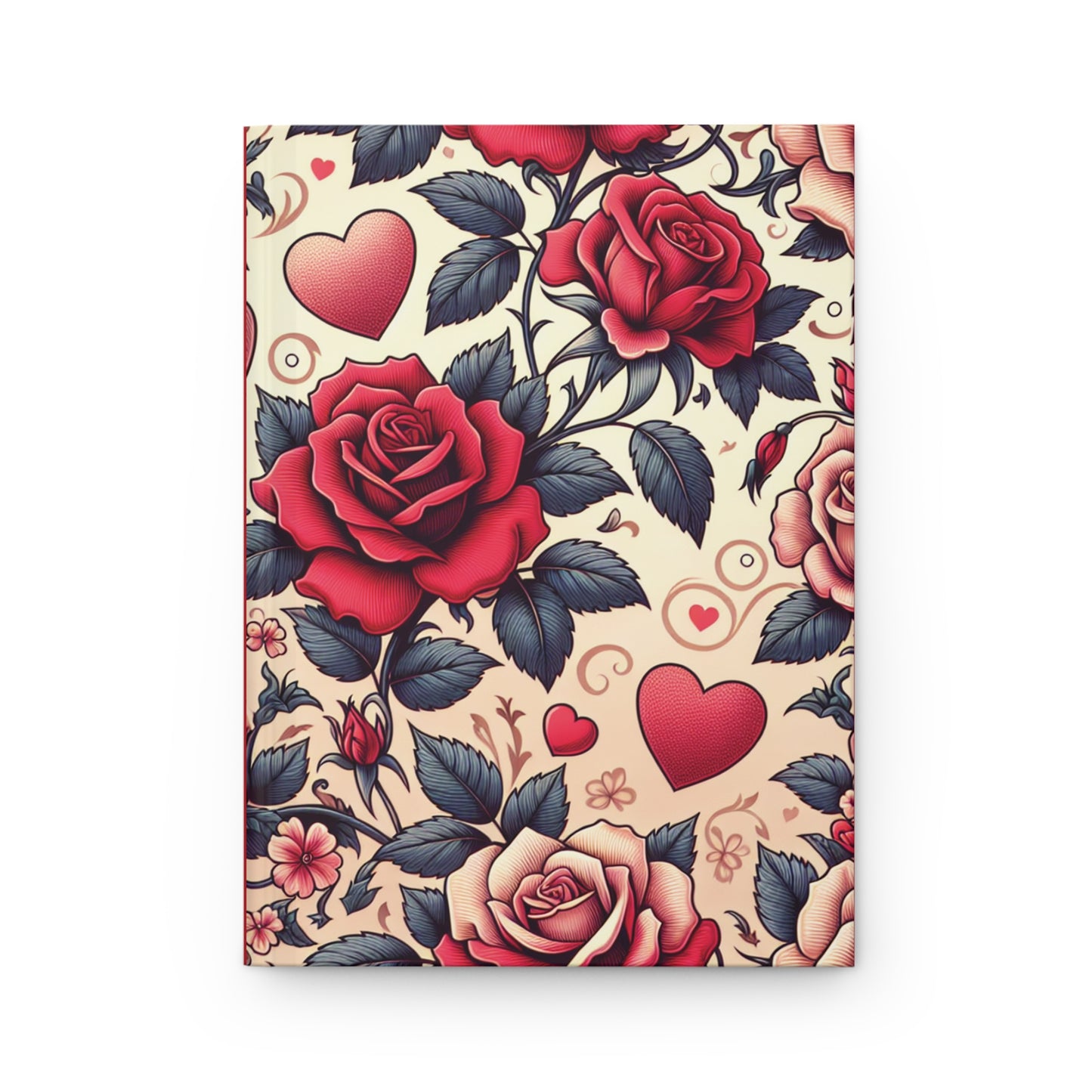 Hardcover Journal Matte, Hearts and Roses Design, Notebook, Diary, Sketchbook, Gift for Writers, Bullet Journal, Valentine's Day - Printspirationz