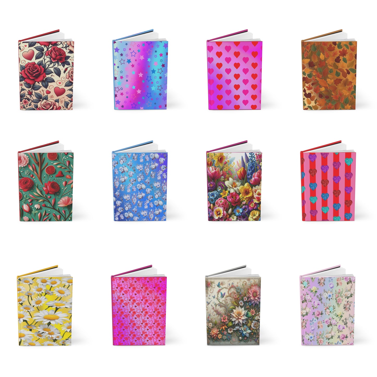 Hardcover Journal Matte, Hearts and Roses Design, Notebook, Diary, Sketchbook, Gift for Writers, Bullet Journal, Valentine's Day - Printspirationz