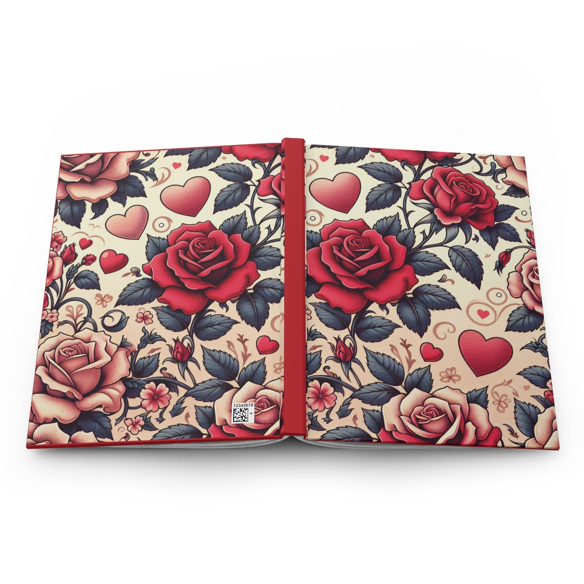Hardcover Journal Matte, Hearts and Roses Design, Notebook, Diary, Sketchbook, Gift for Writers, Bullet Journal, Valentine's Day - Printspirationz