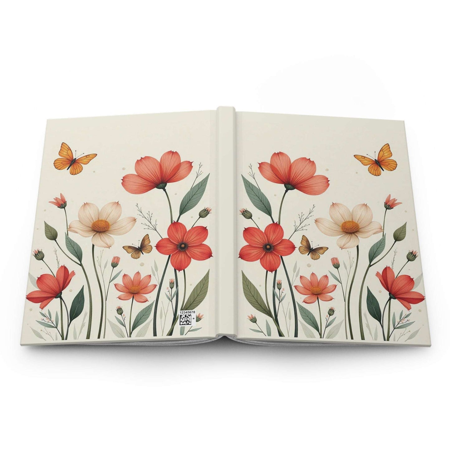 Hardcover Journal Matte, Orange and White Wildflowers with a Butterfly, Floral Notebook, Botanical Diary, Nature Journal, Flower Sketchbook,