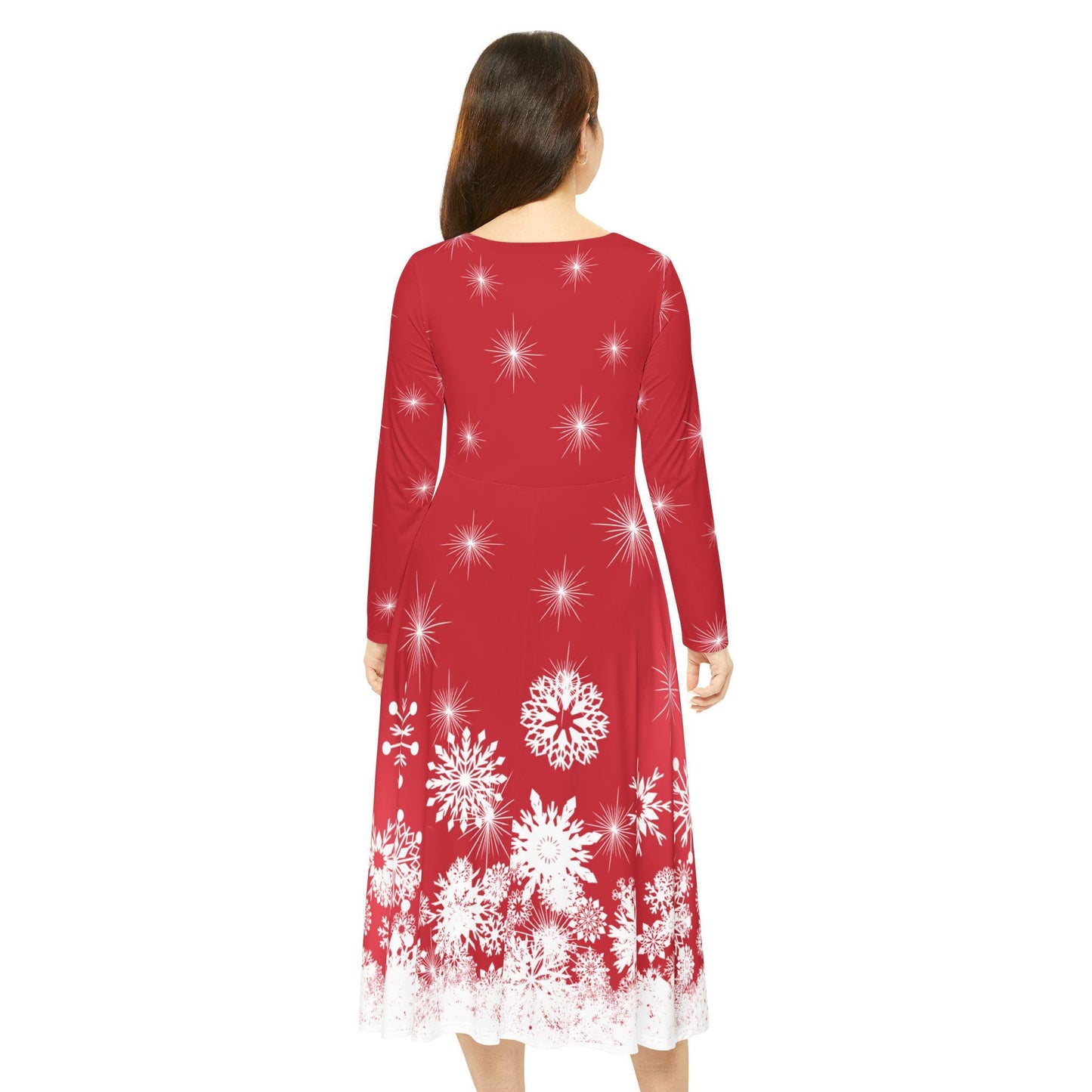 Elegant Snowflake Dance Dress for Women, Holiday Party Dress, Long Sleeve Dress, Modest Winter Outfit, Christmas & New Year's Eve Maxi Dress - Printspirationz