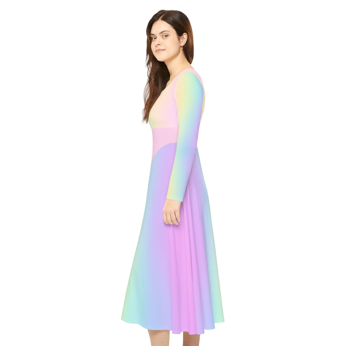 Pastel Rainbow Gradient Women's Dance Dress, Spring Easter or Mother's Day Outfit, Long Sleeve Ballet Costume, Flowy Skater Dress, Comfy - Printspirationz