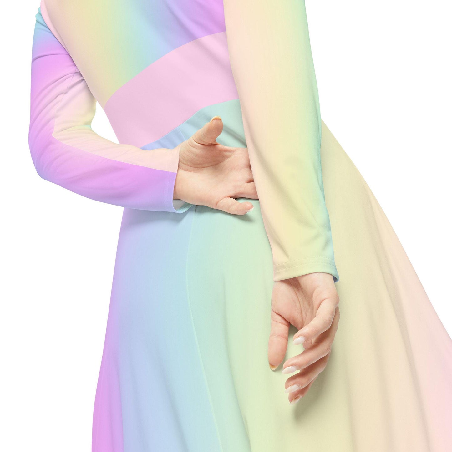 Pastel Rainbow Gradient Women's Dance Dress, Spring Easter or Mother's Day Outfit, Long Sleeve Ballet Costume, Flowy Skater Dress, Comfy - Printspirationz