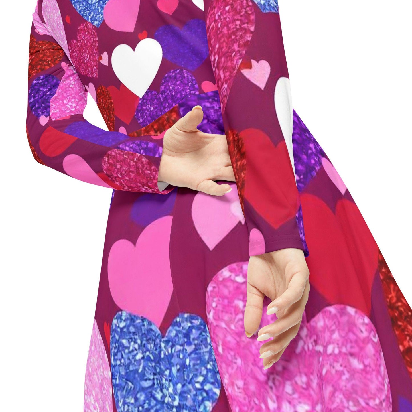 Valentine's Day Heart Print Dance Dress for Women, Cute Long Sleeve Party Dress, Ideal Gift for Dancers and Lovers, Perfect for Birthdays, - Printspirationz