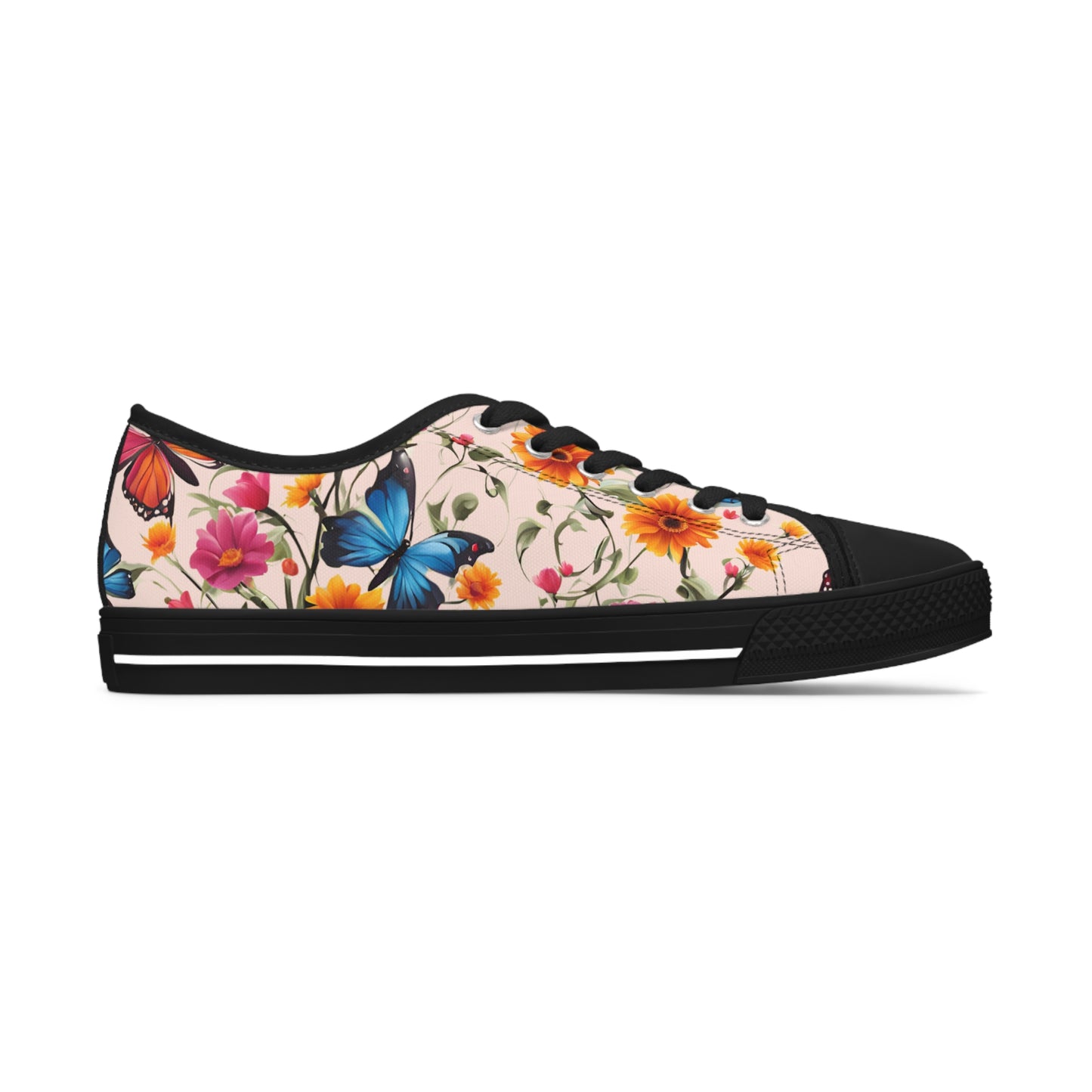 Womens Low Top Sneakers with Floral Butterfly Design, Casual Lace Up Canvas Shoes for Spring and Summer Outfits - Printspirationz