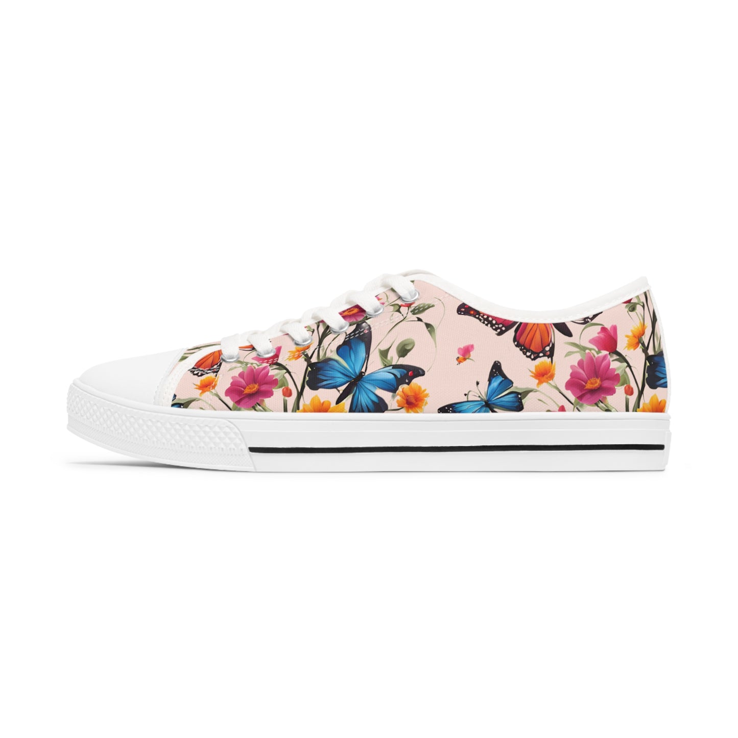 Womens Low Top Sneakers with Floral Butterfly Design, Casual Lace Up Canvas Shoes for Spring and Summer Outfits - Printspirationz