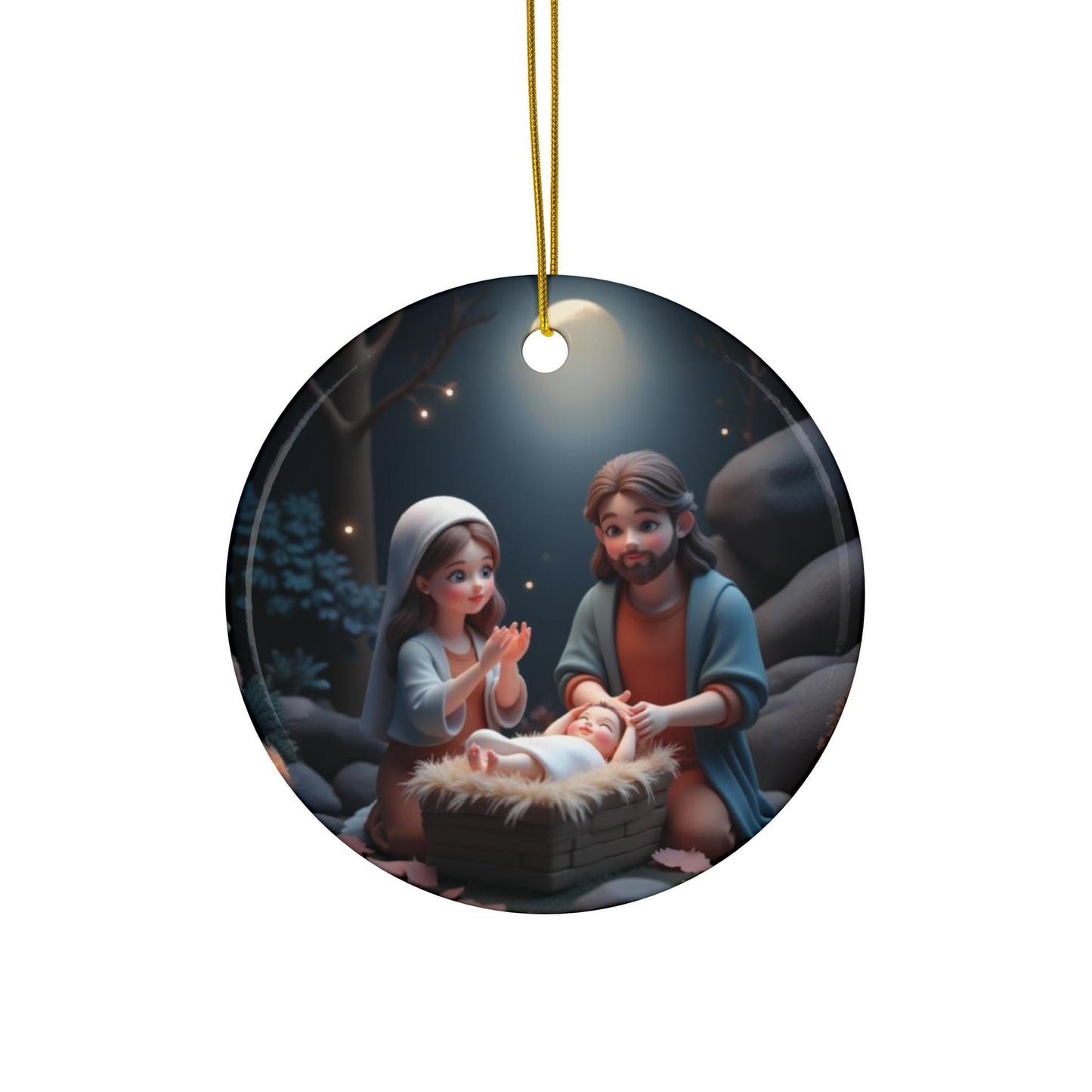 Ceramic Ornament, Mary and Joseph with Baby Jesus, Kawaii Christmas Decoration, Holiday Tree Ornament, Xmas Gift, Religious Decor, Nativity - Printspirationz