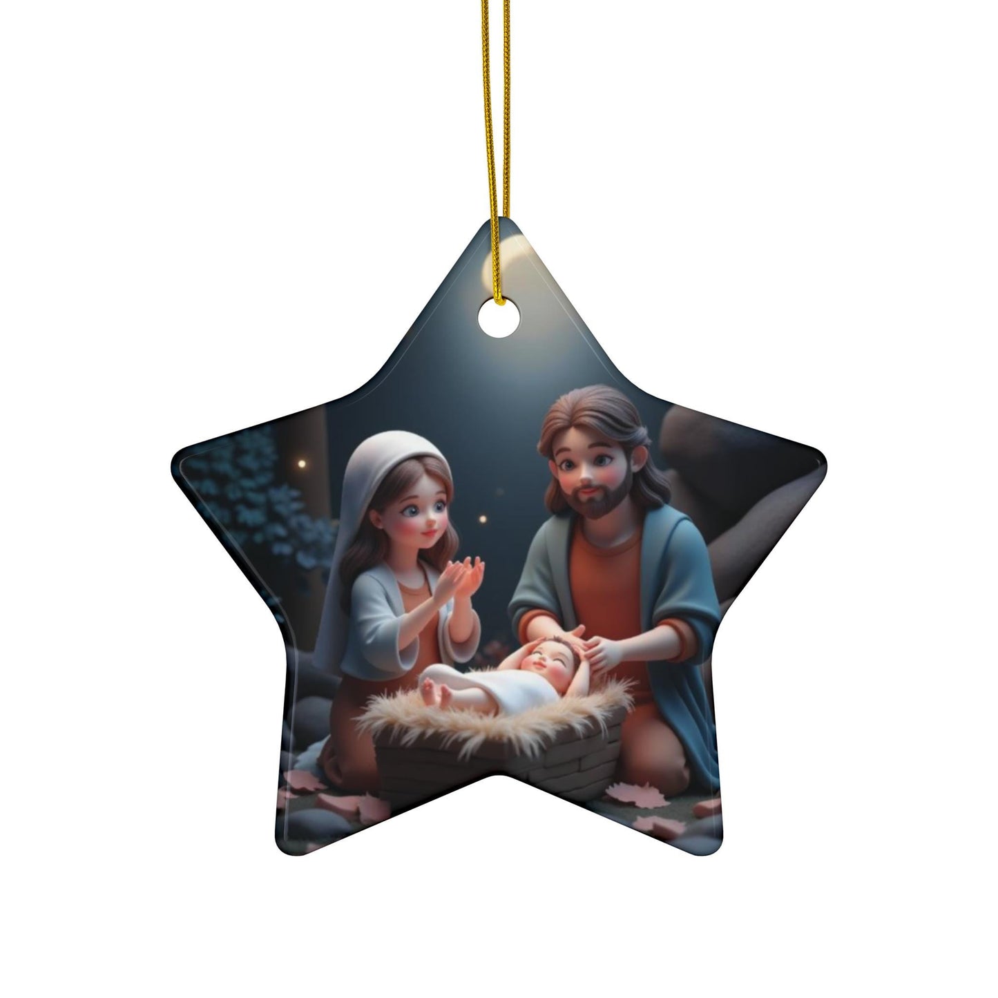 Ceramic Ornament, Mary and Joseph with Baby Jesus, Kawaii Christmas Decoration, Holiday Tree Ornament, Xmas Gift, Religious Decor, Nativity - Printspirationz