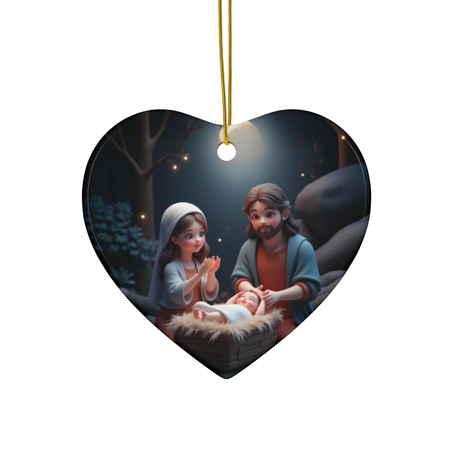 Ceramic Ornament, Mary and Joseph with Baby Jesus, Kawaii Christmas Decoration, Holiday Tree Ornament, Xmas Gift, Religious Decor, Nativity - Printspirationz