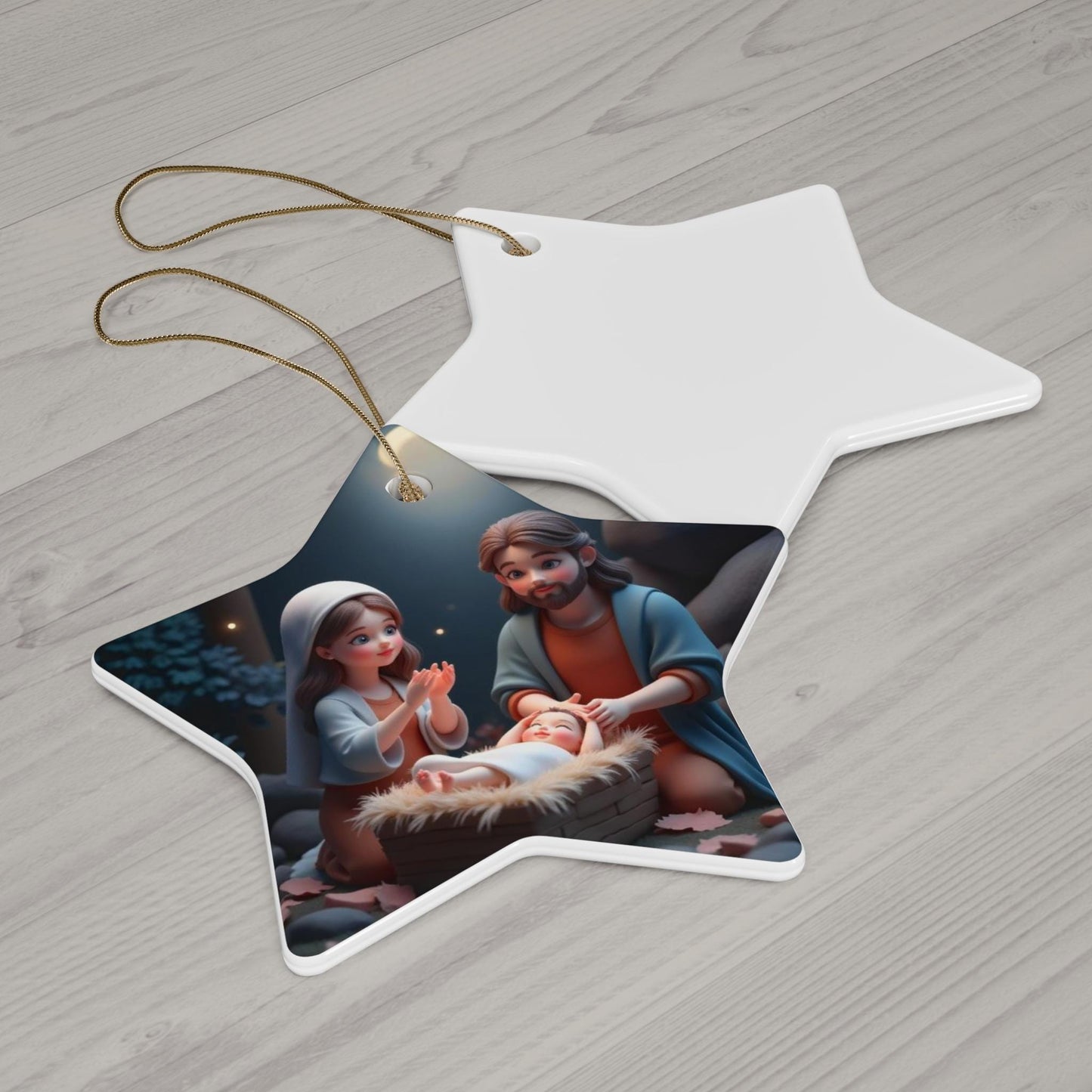 Ceramic Ornament, Mary and Joseph with Baby Jesus, Kawaii Christmas Decoration, Holiday Tree Ornament, Xmas Gift, Religious Decor, Nativity - Printspirationz