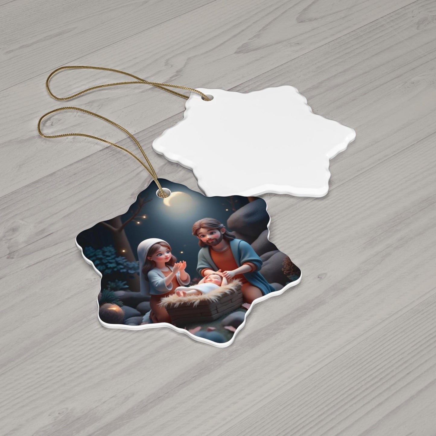 Ceramic Ornament, Mary and Joseph with Baby Jesus, Kawaii Christmas Decoration, Holiday Tree Ornament, Xmas Gift, Religious Decor, Nativity - Printspirationz