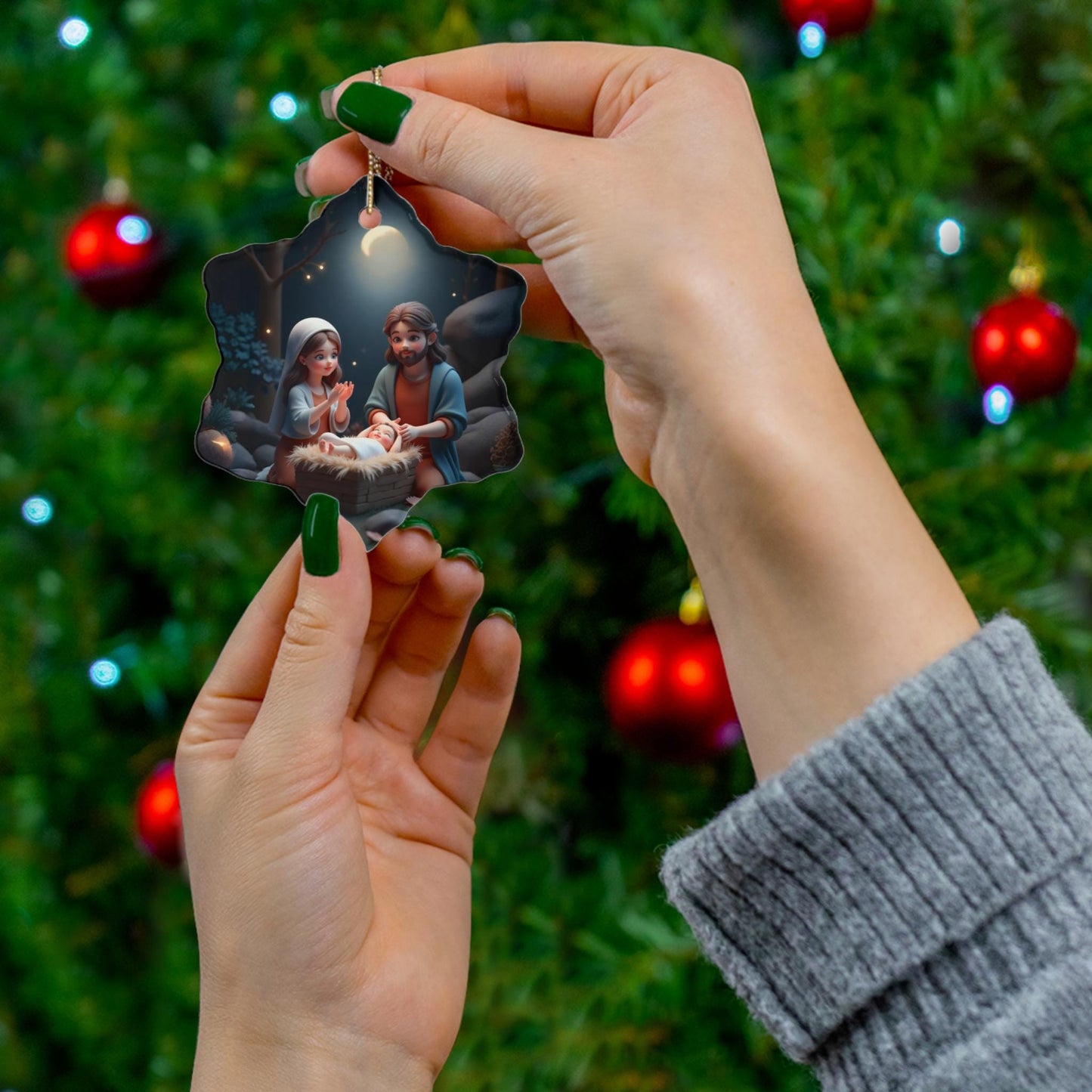 Ceramic Ornament, Mary and Joseph with Baby Jesus, Kawaii Christmas Decoration, Holiday Tree Ornament, Xmas Gift, Religious Decor, Nativity - Printspirationz