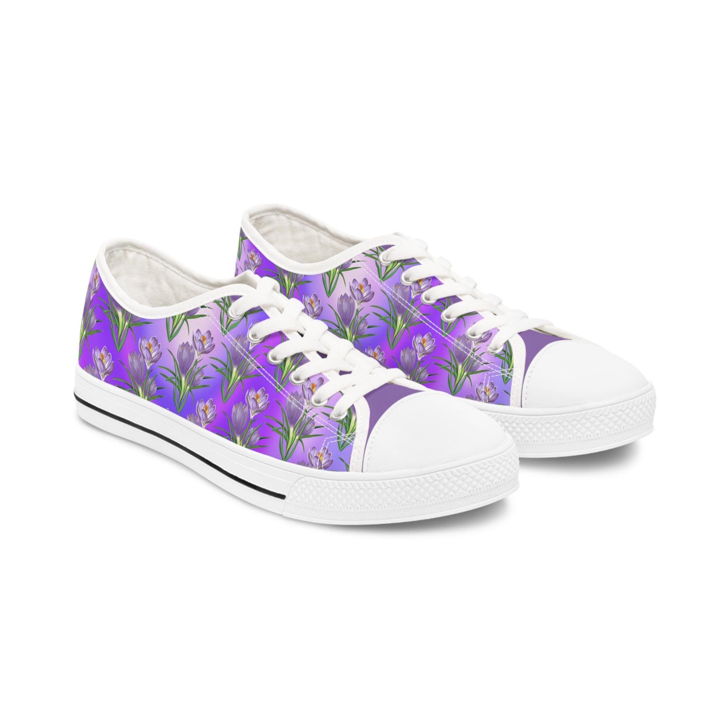 Womens Low Top Sneakers with Lavender Floral Pattern, Casual Lace Up Canvas Shoes for Spring and Summer Outfits - Printspirationz