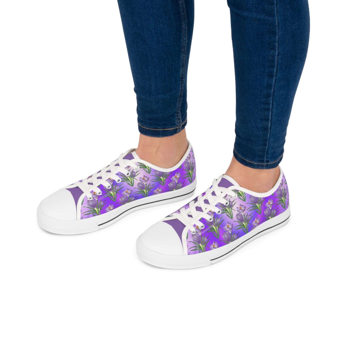 Womens Low Top Sneakers with Lavender Floral Pattern, Casual Lace Up Canvas Shoes for Spring and Summer Outfits