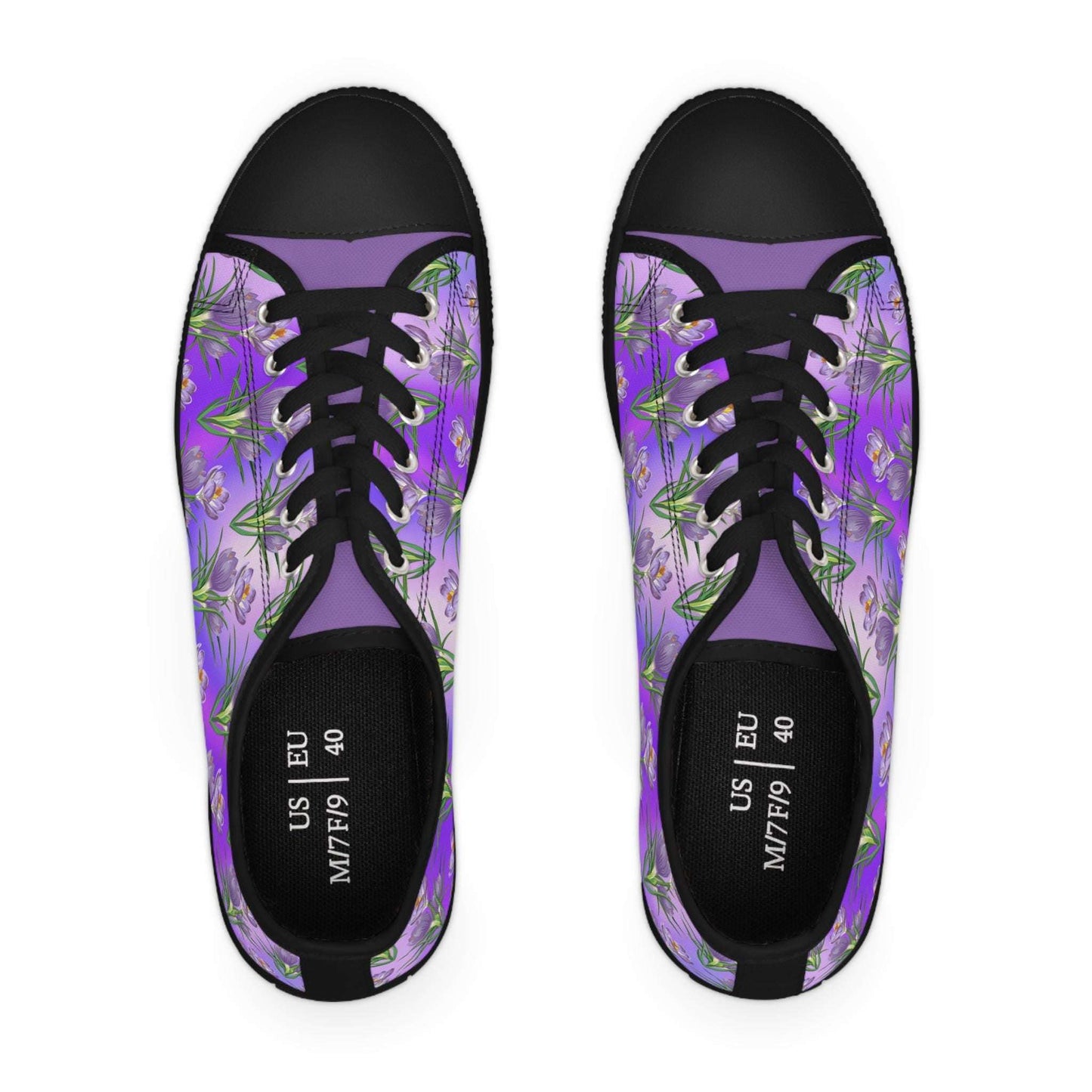 Womens Low Top Sneakers with Lavender Floral Pattern, Casual Lace Up Canvas Shoes for Spring and Summer Outfits