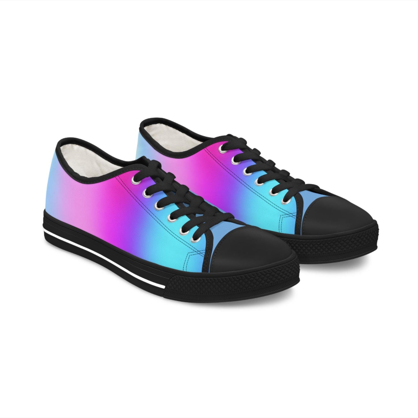 Womens Low Top Sneakers with Pink Purple and Blue Gradient Design, Casual Lace Up Canvas Shoes for Everyday Outfits - Printspirationz