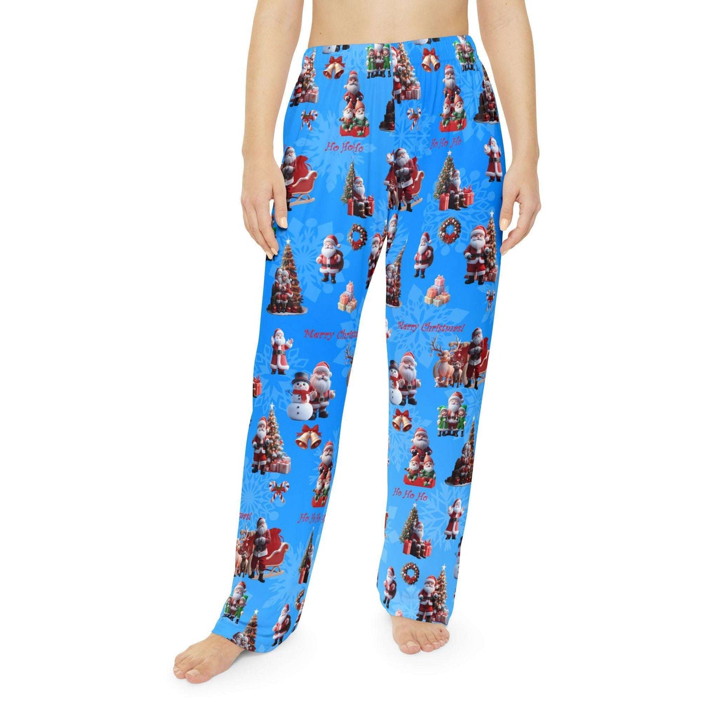 Blue Santa Claus Women's Pajama Pants, Christmas Lounge Sleepwear, Holiday PJ Bottoms, Festive Xmas Nightwear, Cozy Winter Lounge Trousers