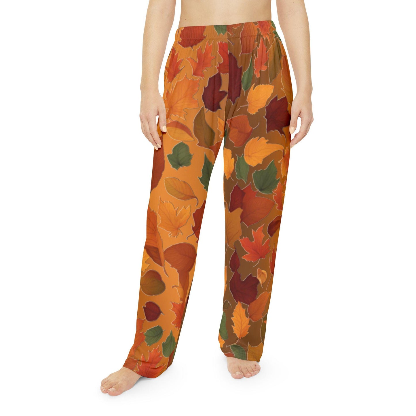 Fall Leaves Women's Pajama Pants - Autumn Brown Gradient Lounge Pants, Comfy Sleepwear, Gift for Her, Relaxing Nightwear, Nature Inspired - Printspirationz