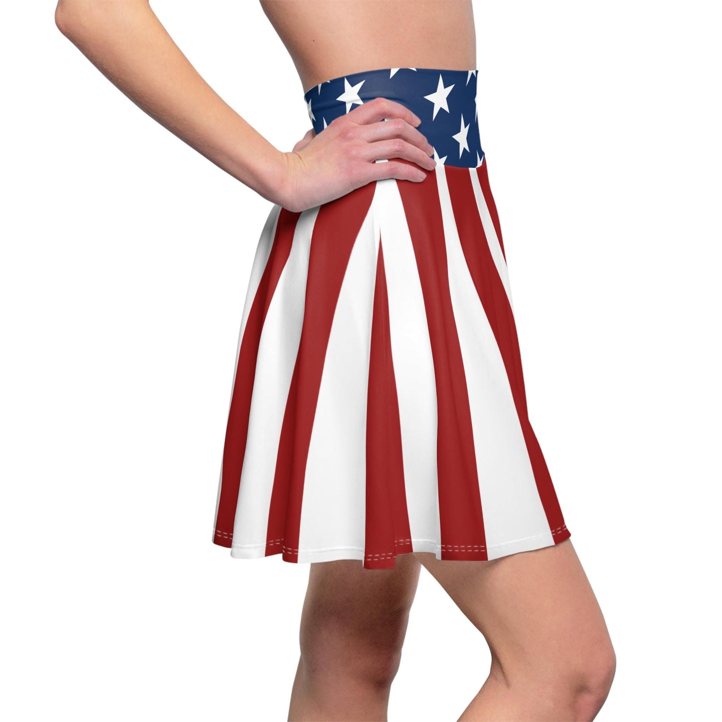 Patriotic Skater Skirt with USA Flag Inspired Design - Red, White, and Blue Style - Printspirationz