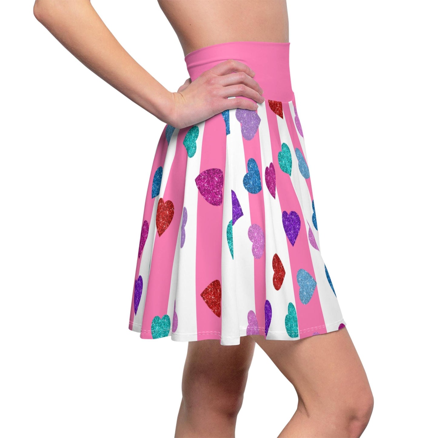 Skater Skirt, Pink and White Hearts Print, Women's Clothing, Valentine's Day Gift, Heart Pattern Apparel, Cute A-Line Skirt - Printspirationz