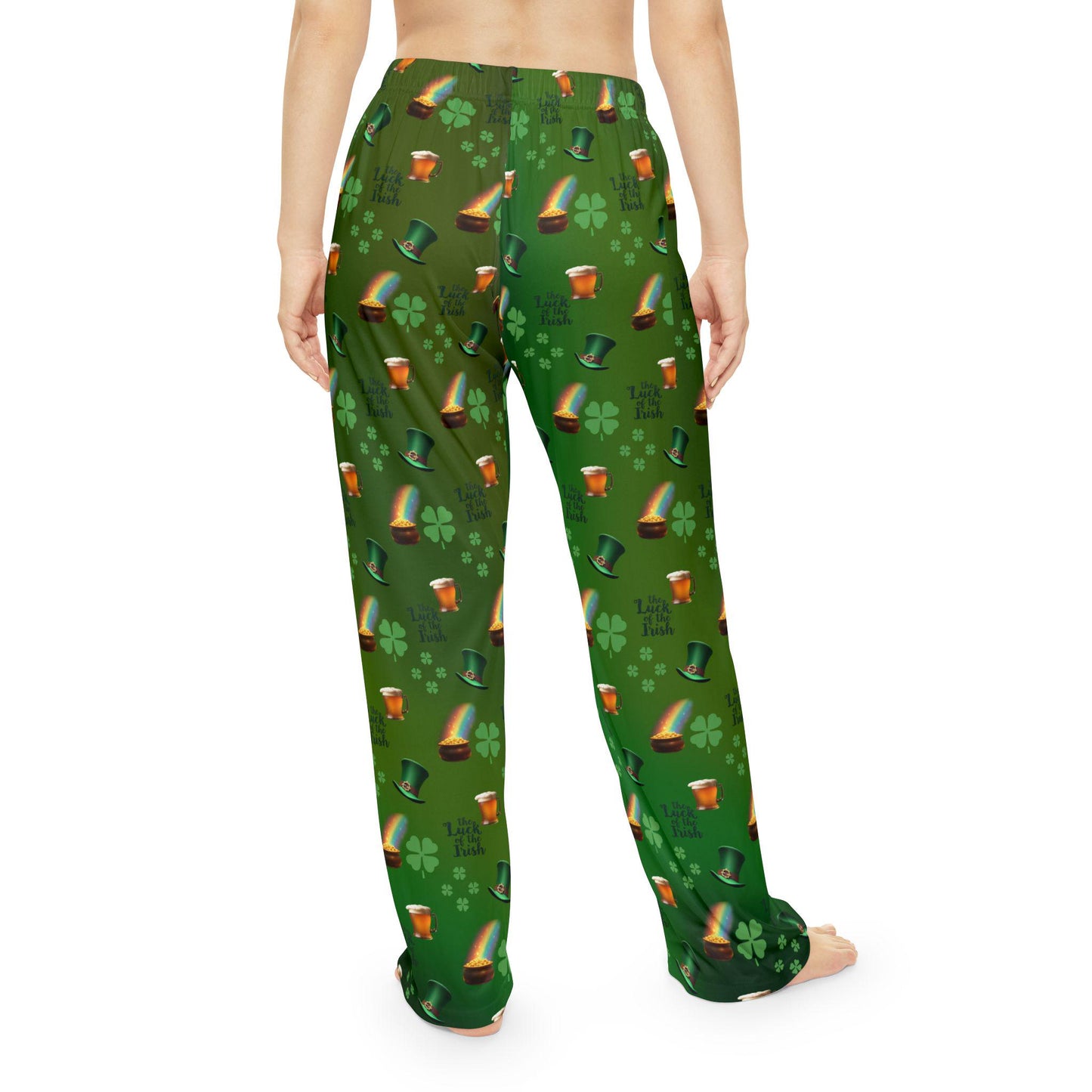 Women's Pajama Pants, St. Patrick's Day Shamrock Pattern, Green Lucky Clovers, Irish Holiday Sleepwear, Lounge Bottoms, Comfy PJ Trousers - Printspirationz