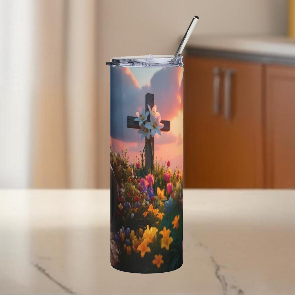 Inspirational Floral Tumbler, 20oz | Faith & Hope Drinkware, Easter Gift, Christians, Flower Design, Religious Coffee Cup, Travel Mug - Printspirationz