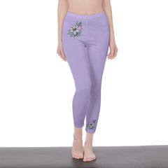 Lavender Stylish Floral Decal Casual Solid Leggings for Women - Versatile Cut & Sew Exercise, Skinny Fit, Sporty, Yoga Pants - Comfy Everyday Wear