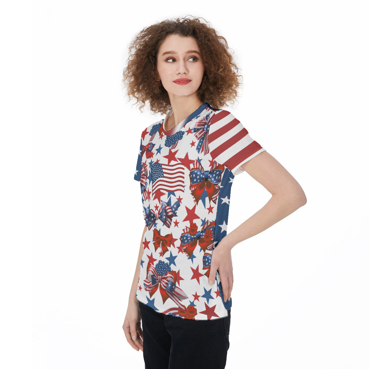 American Patriotic Tee - USA Flag Inspired Round Neck T-Shirt For Women - Lightweight, Casual, Festive Independence Day Sports Jersey Gym Workout Top - Lightweight and Trendy! - Printspirationz