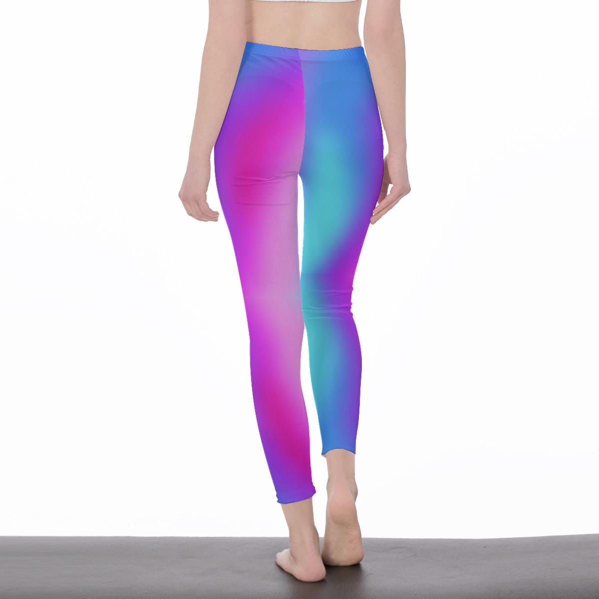 Pink, Blue, & Purple Gradient Stylish Ombre Floral Decal Casual Solid Leggings - Sporty Exercise Skinny Fit, Yoga Pants - Everyday Wear - Printspirationz