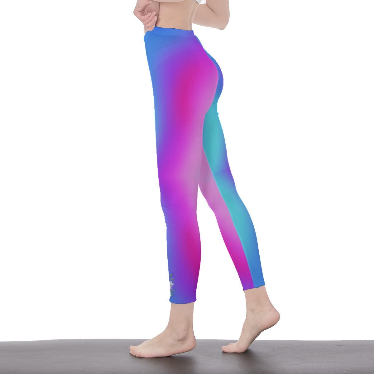 Pink, Blue, & Purple Gradient Stylish Ombre Floral Decal Casual Solid Leggings - Sporty Exercise Skinny Fit, Yoga Pants - Everyday Wear - Printspirationz